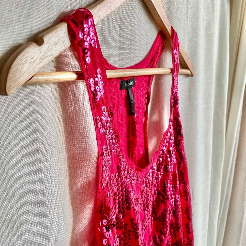 New VTG Nollie Womens Y2K Sequin Cropped Tank Size‎ M Pink NYE Festive Bright - Picture 13 of 16